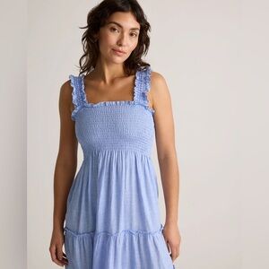 Quince 100% European Linen Smocked Midi Dress